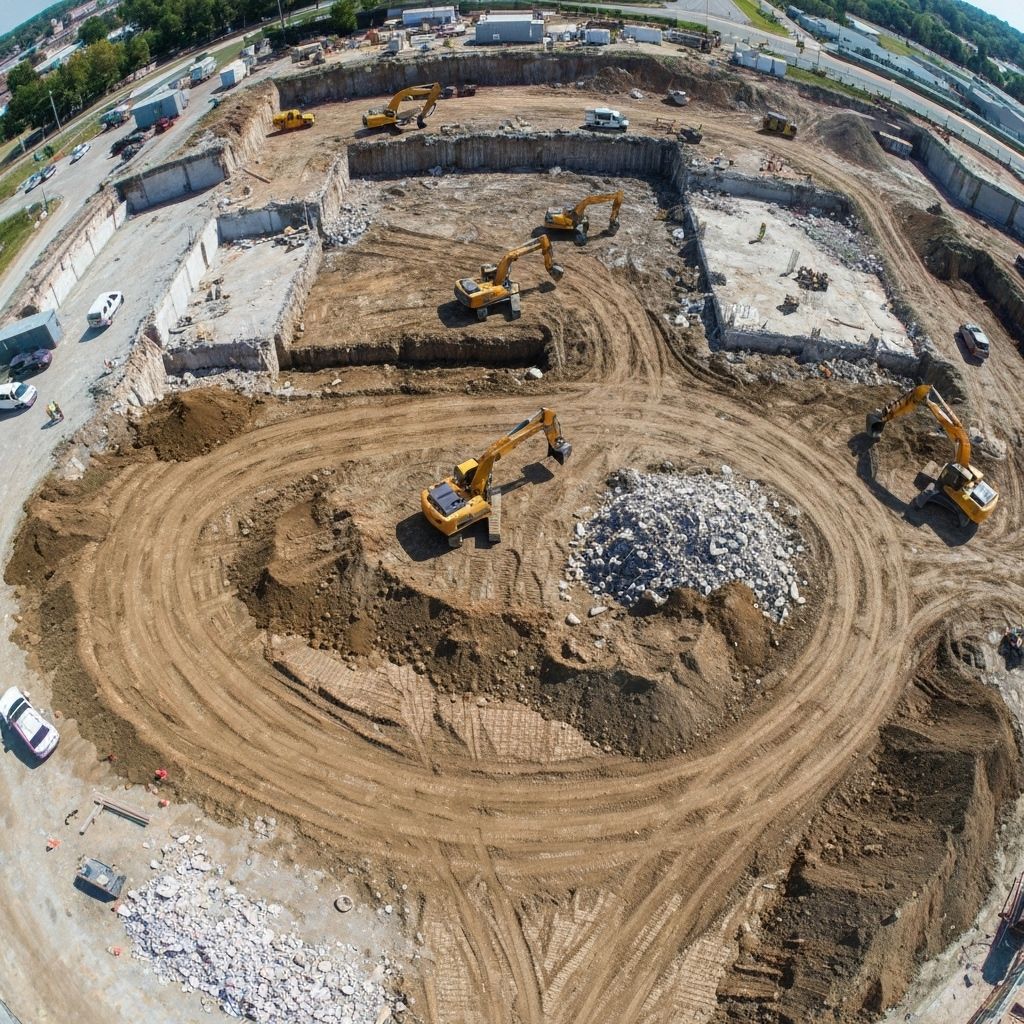 Excavator removing a backyard swimming pool